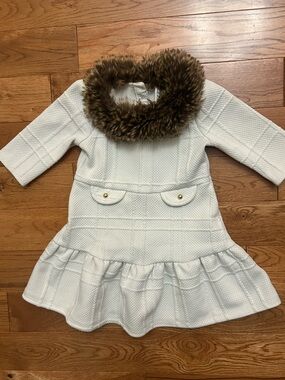 Janie and Jack White Knit Dress with Brown Faux Fur Collar